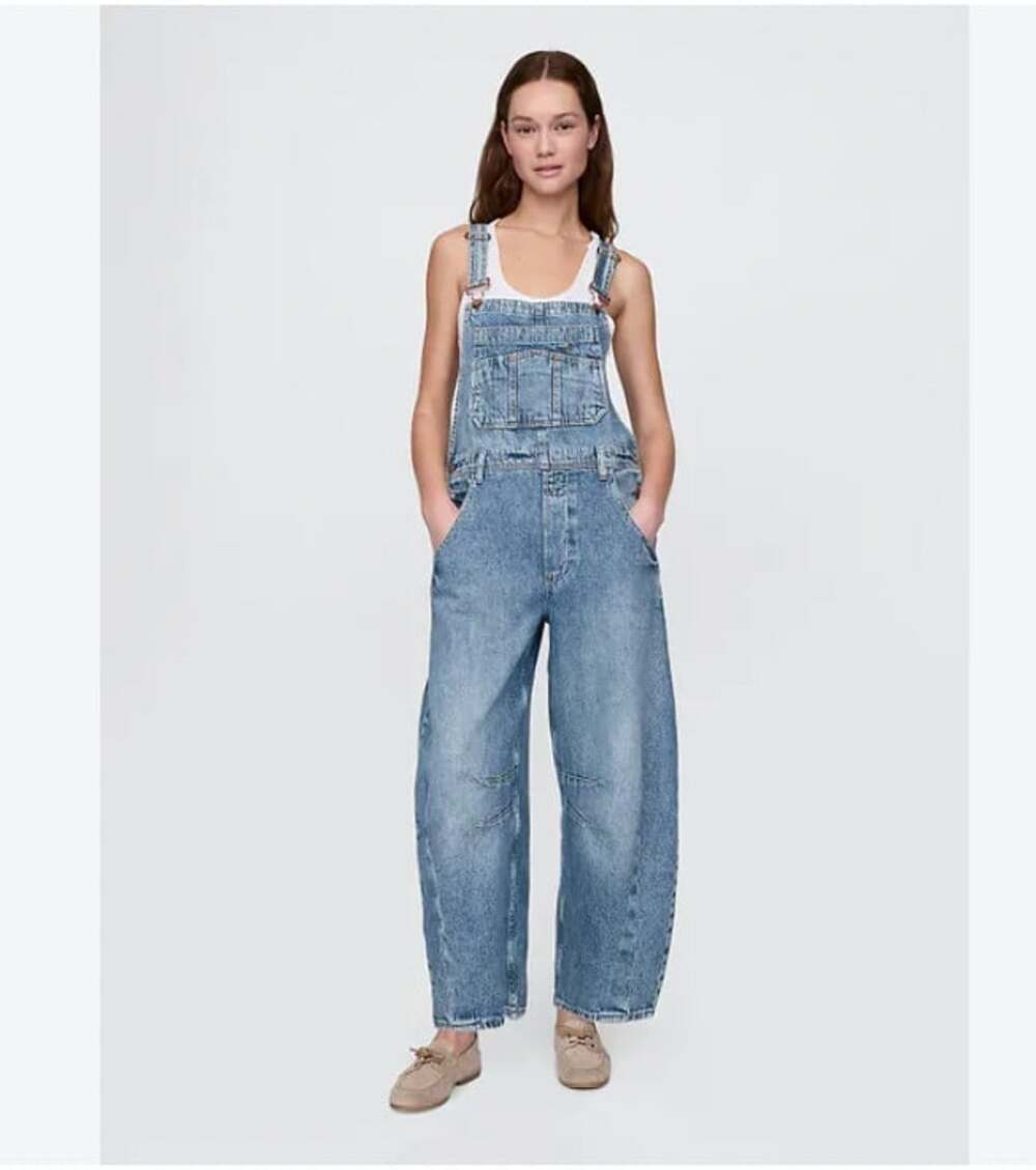 Gap Barrel Overalls Womens XS Petite Blue Ultrasoft Denim Bib Pockets Casual